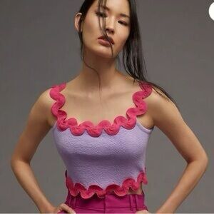 Maeve Pink and Lavender Scalloped Tank Top